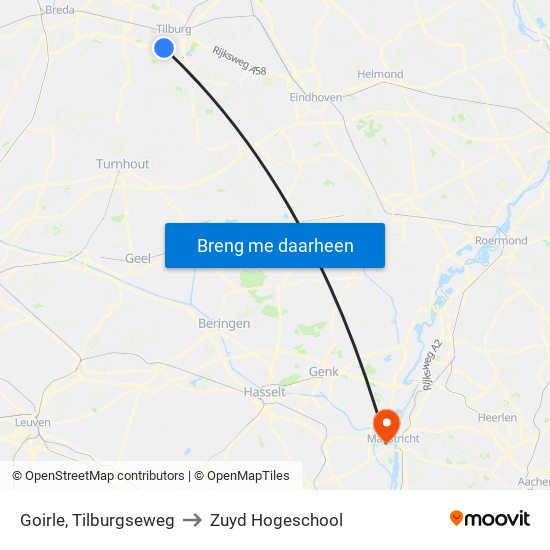 Goirle, Tilburgseweg to Zuyd Hogeschool map