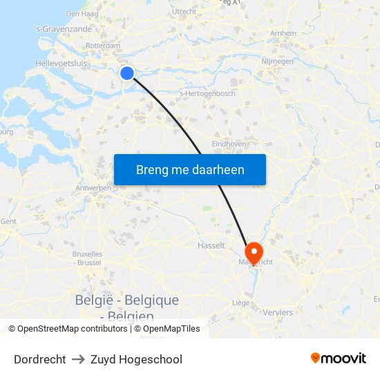 Dordrecht to Zuyd Hogeschool map