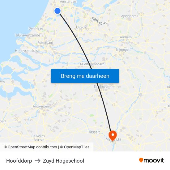 Hoofddorp to Zuyd Hogeschool map