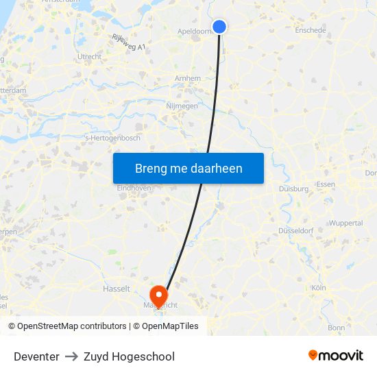 Deventer to Zuyd Hogeschool map