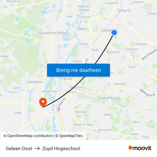Geleen Oost to Zuyd Hogeschool map
