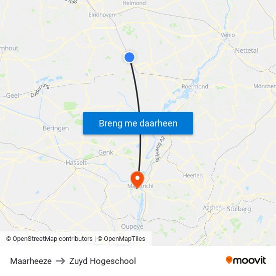 Maarheeze to Zuyd Hogeschool map