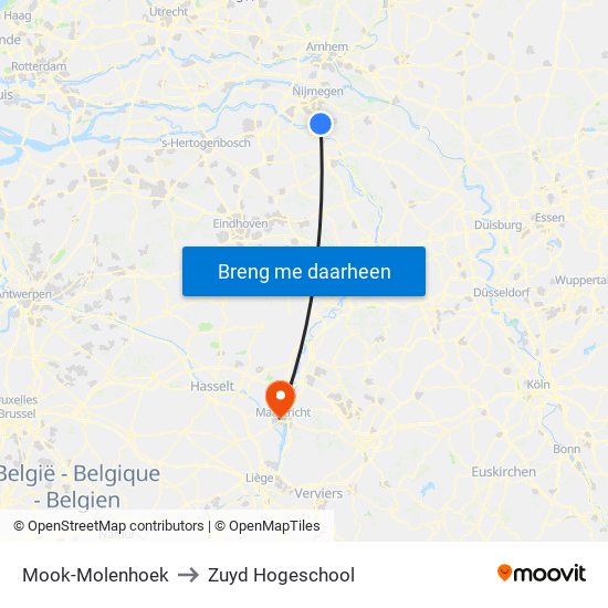 Mook-Molenhoek to Zuyd Hogeschool map