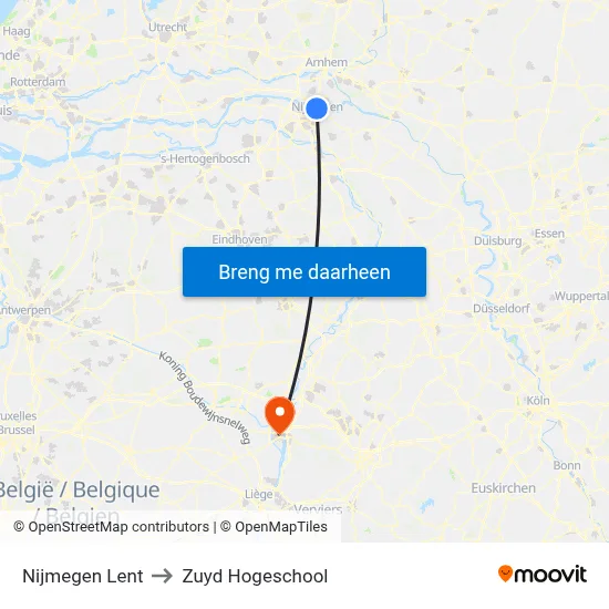 Nijmegen Lent to Zuyd Hogeschool map