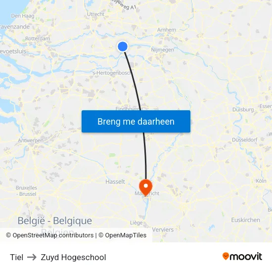 Tiel to Zuyd Hogeschool map