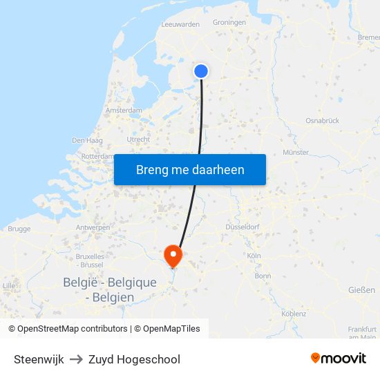 Steenwijk to Zuyd Hogeschool map