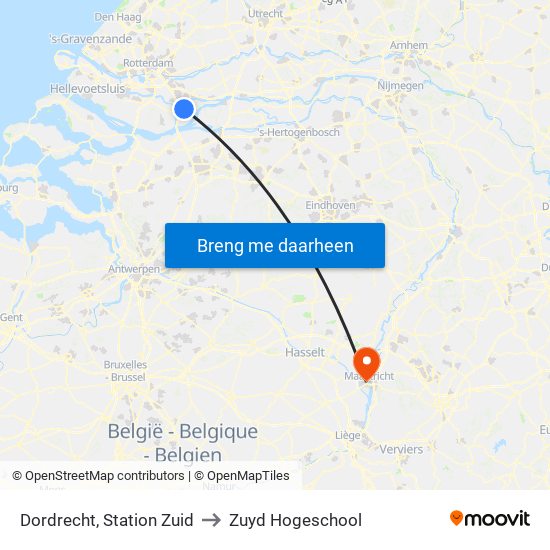 Dordrecht, Station Zuid to Zuyd Hogeschool map
