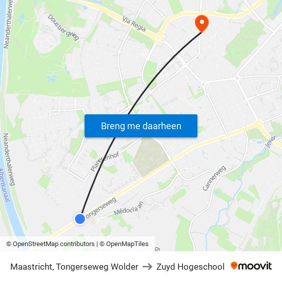 Maastricht, Tongerseweg Wolder to Zuyd Hogeschool map