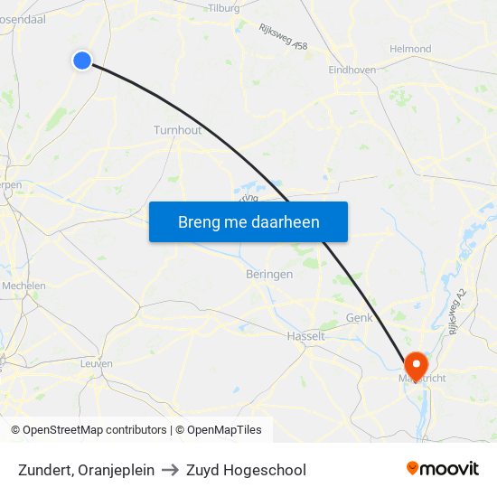 Zundert, Oranjeplein to Zuyd Hogeschool map