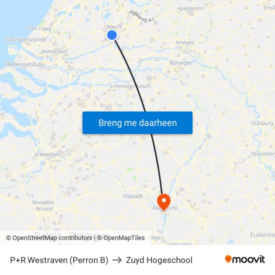 P+R Westraven (Perron B) to Zuyd Hogeschool map