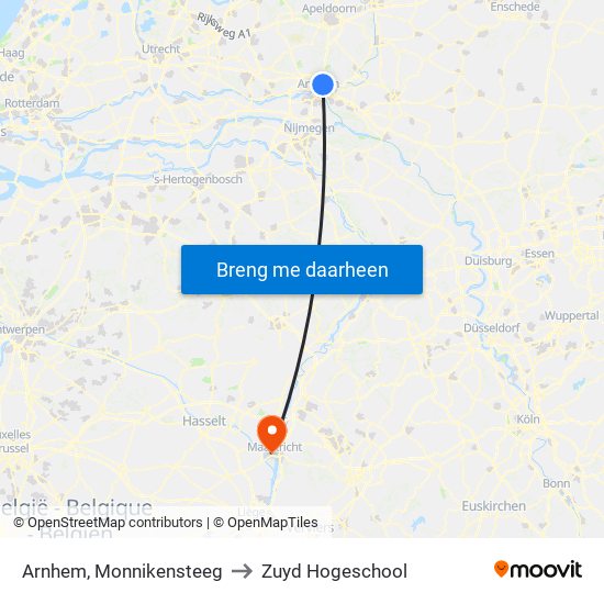 Arnhem, Monnikensteeg to Zuyd Hogeschool map