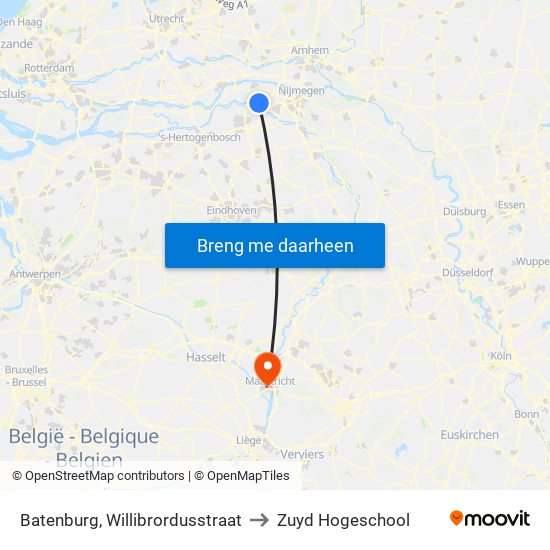 Batenburg, Willibrordusstraat to Zuyd Hogeschool map