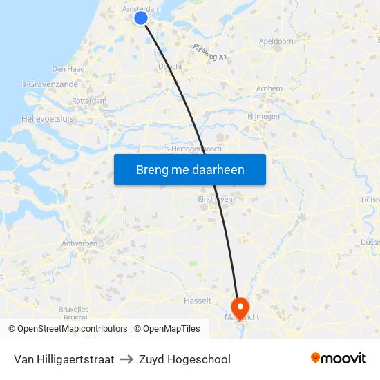 Van Hilligaertstraat to Zuyd Hogeschool map