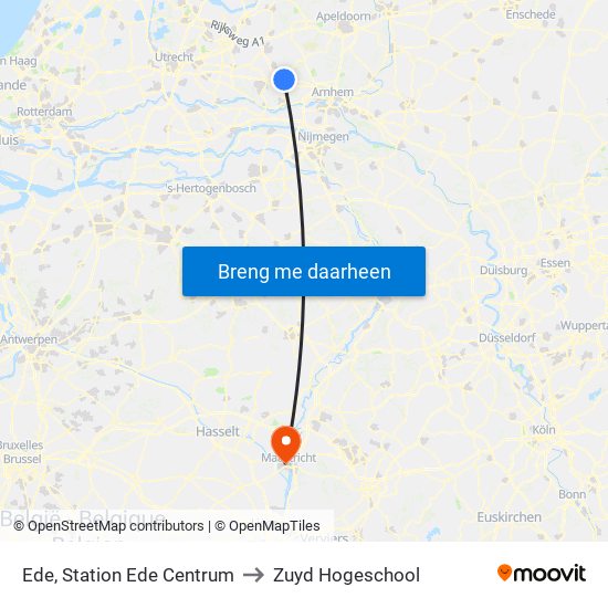 Ede, Station Ede Centrum to Zuyd Hogeschool map