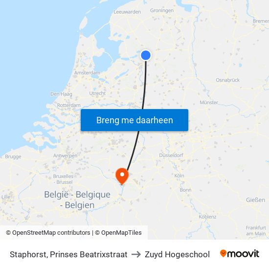 Staphorst, Prinses Beatrixstraat to Zuyd Hogeschool map