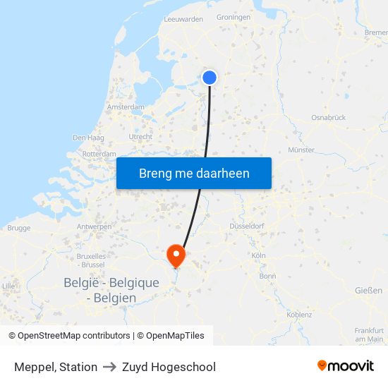 Meppel, Station to Zuyd Hogeschool map