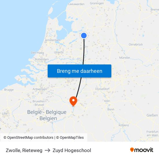Zwolle, Rieteweg to Zuyd Hogeschool map