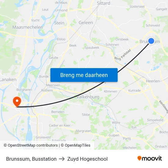 Brunssum, Busstation to Zuyd Hogeschool map