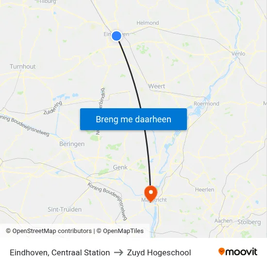 Eindhoven, Centraal Station to Zuyd Hogeschool map