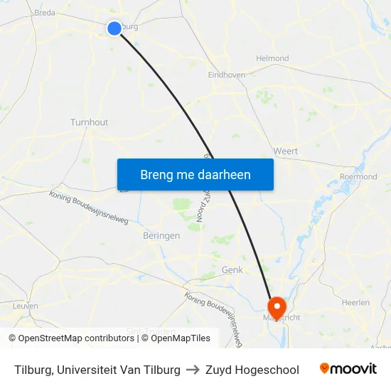 Tilburg, Universiteit Van Tilburg to Zuyd Hogeschool map