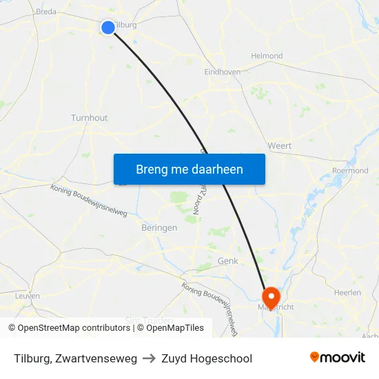 Tilburg, Zwartvenseweg to Zuyd Hogeschool map