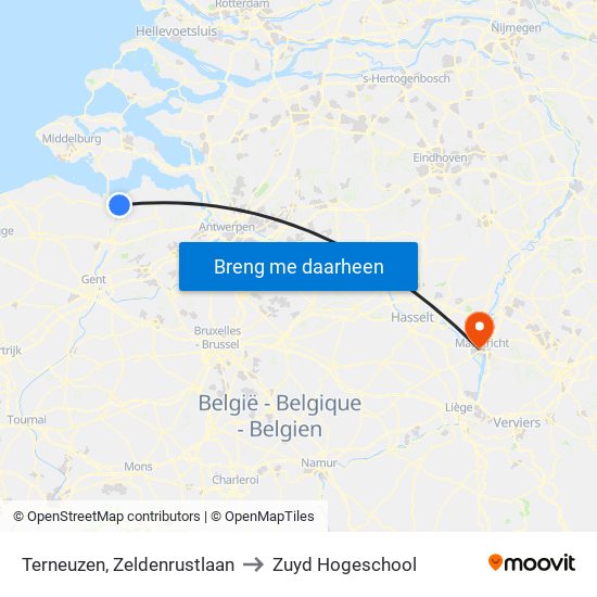 Terneuzen, Zeldenrustlaan to Zuyd Hogeschool map