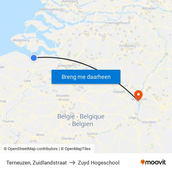 Terneuzen, Zuidlandstraat to Zuyd Hogeschool map