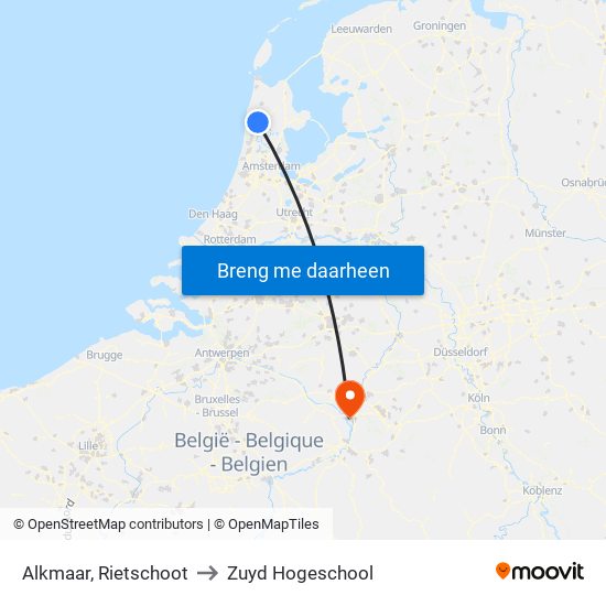 Alkmaar, Rietschoot to Zuyd Hogeschool map