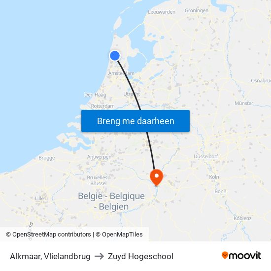 Alkmaar, Vlielandbrug to Zuyd Hogeschool map