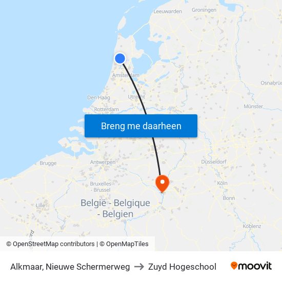 Alkmaar, Nieuwe Schermerweg to Zuyd Hogeschool map