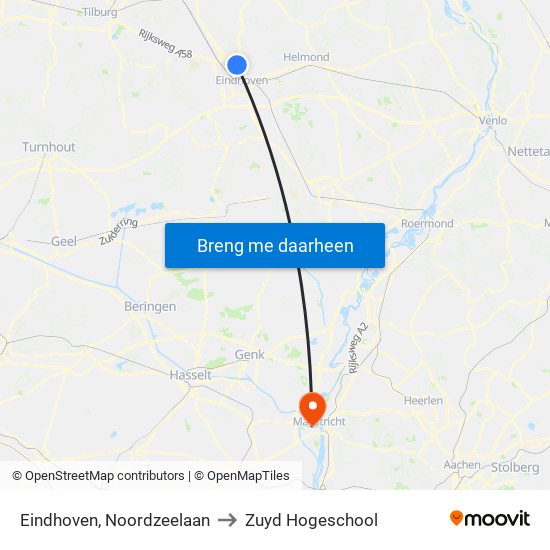 Eindhoven, Noordzeelaan to Zuyd Hogeschool map