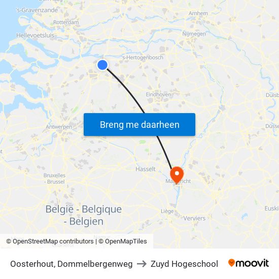 Oosterhout, Dommelbergenweg to Zuyd Hogeschool map