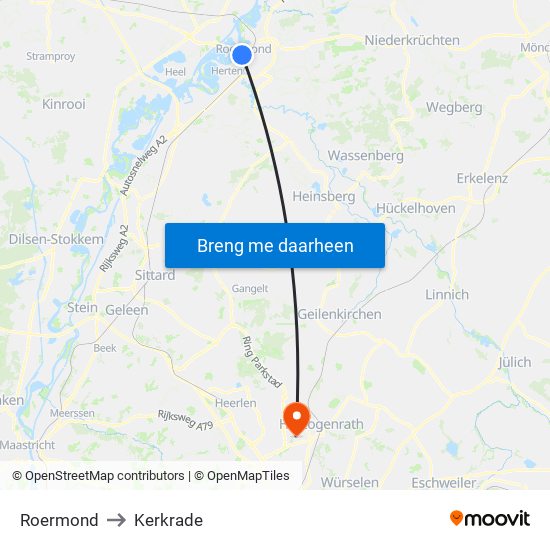 Roermond, Neerstraat to Kerkrade map