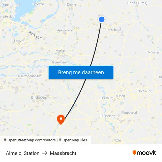 Almelo, Station to Maasbracht map