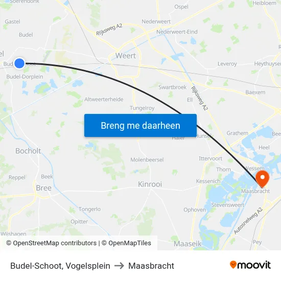 Budel-Schoot, Vogelsplein to Maasbracht map