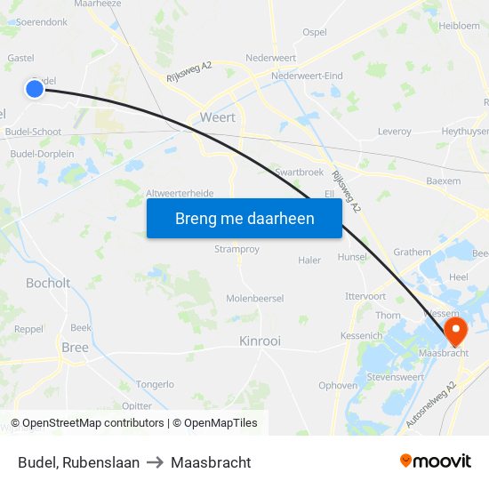 Budel, Rubenslaan to Maasbracht map