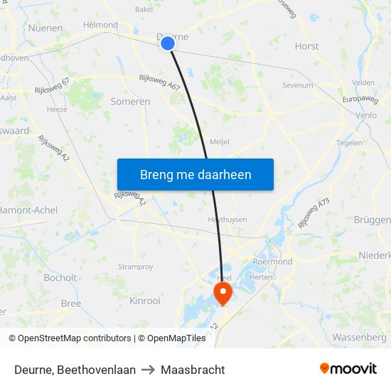 Deurne, Beethovenlaan to Maasbracht map