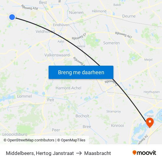 Middelbeers, Hertog Janstraat to Maasbracht map