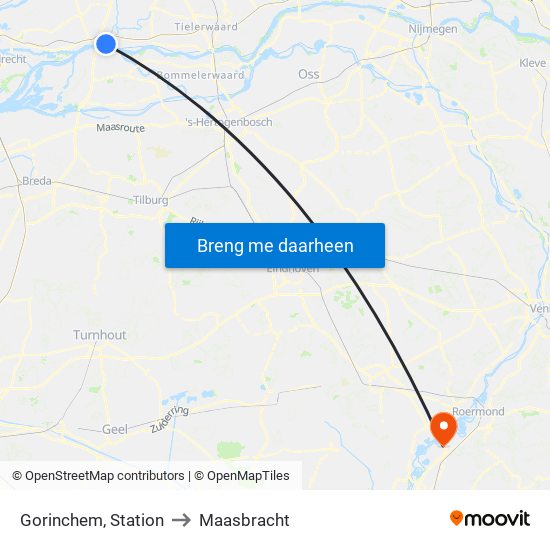 Gorinchem, Station to Maasbracht map