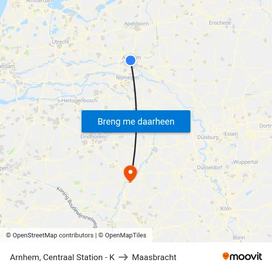 Arnhem, Centraal Station - K to Maasbracht map