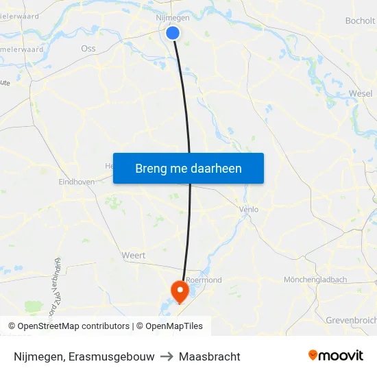 Nijmegen, Erasmusgebouw to Maasbracht map