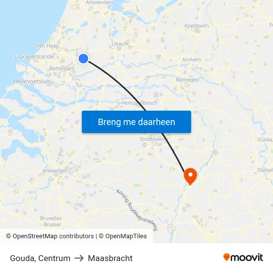Gouda, Centrum to Maasbracht map