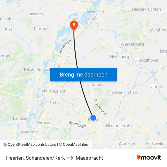 Heerlen, Schandelen/Kerk to Maasbracht map