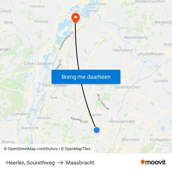Heerlen, Sourethweg to Maasbracht map