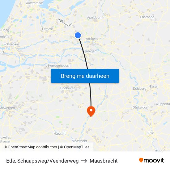 Ede, Schaapsweg/Veenderweg to Maasbracht map