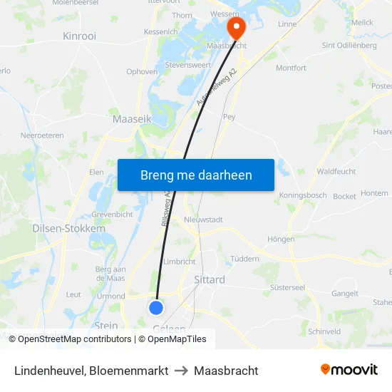 Lindenheuvel, Bloemenmarkt to Maasbracht map