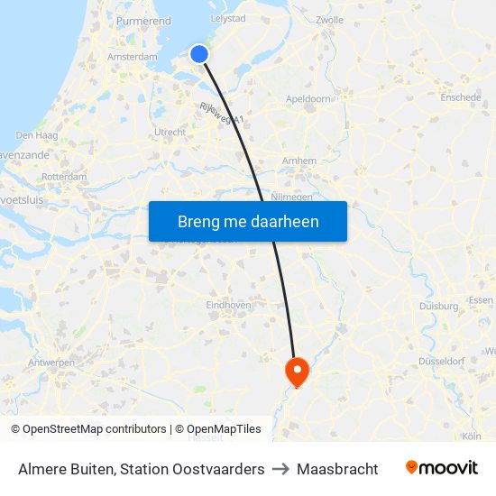 Almere Buiten, Station Oostvaarders to Maasbracht map