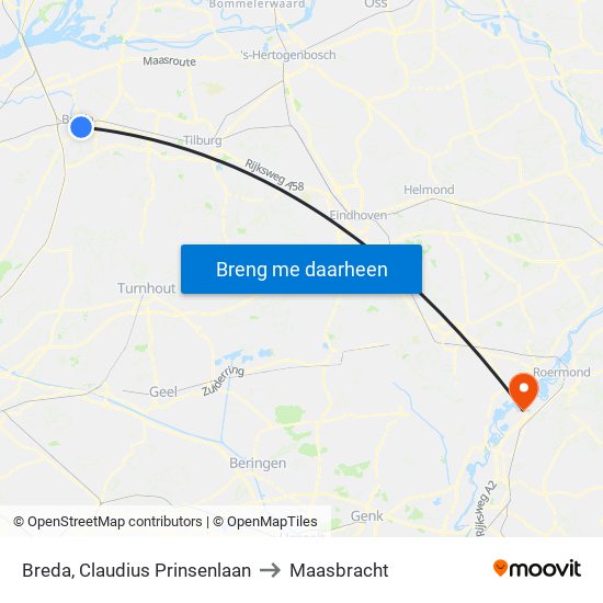 Breda, Claudius Prinsenlaan to Maasbracht map