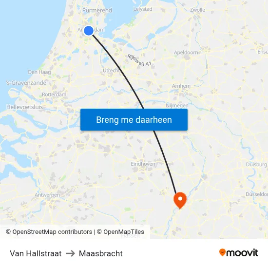 Van Hallstraat to Maasbracht map