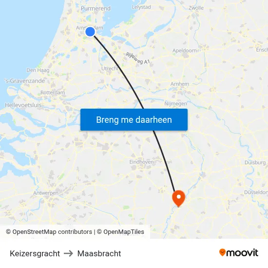 Keizersgracht to Maasbracht map